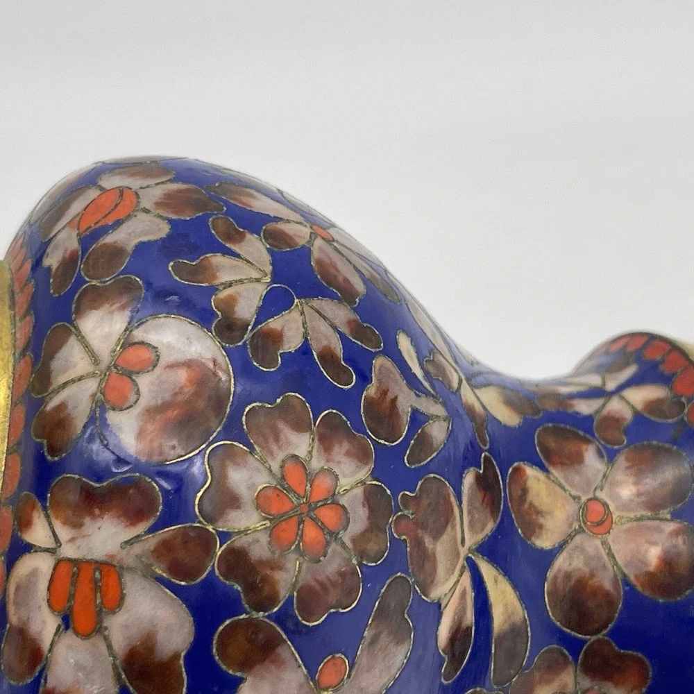Cloisonné Vase Enameled Blue Orange Floral 8